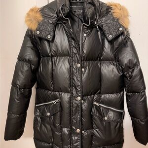 Marc By Marc Jacobs Black Puffer Jacket with Tan Fur Trim